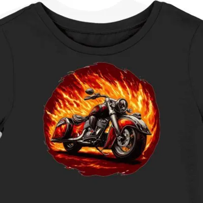Stylowa koszulka damska czarna z futurystycznym motocyklem