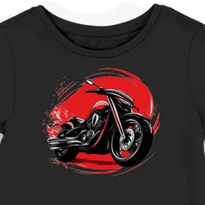 Koszulka damska czarna z motywem eleganckiego motocykla w ruchu