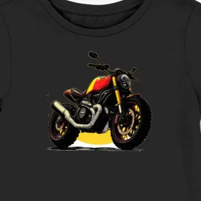 Koszulka damska czarna Motocyklowe Inspiracje: Żółto-Czerwony Ducati Scrambler