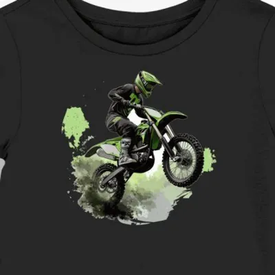 Koszulka damska czarna z Motywem Skoków Motocyklowych w Zieleni
