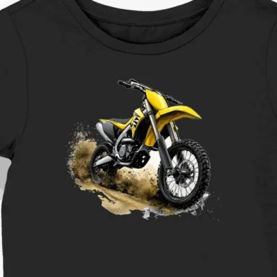 Koszulka damska czarna z dynamicznym wzorem futurystycznego motocykla