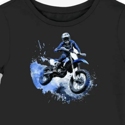Koszulka damska czarna z artystycznym motocyklem w locie