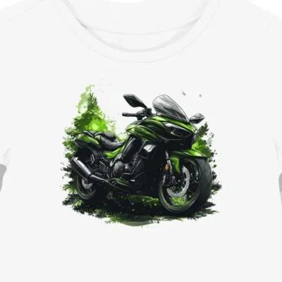 Koszulka damska biała z motywem artystycznego motocykla