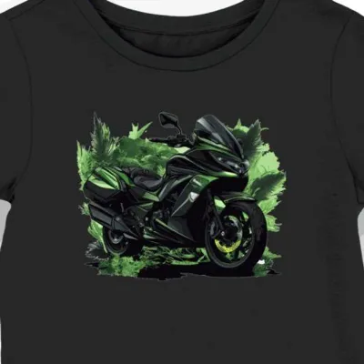 Koszulka damska czarna Motocyklowa Przygoda w Zieleni