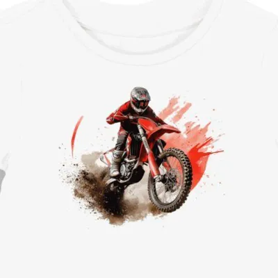 Koszulka damska biała z dynamiczną grafiką motocrossową
