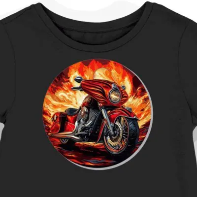 Koszulka damska czarna z Ornamentalnym Motywem Motocyklowym