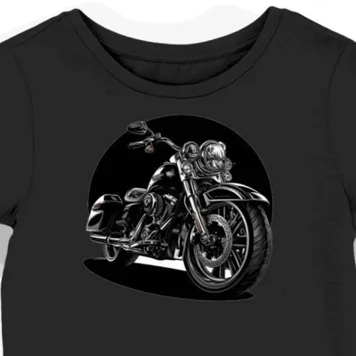 Koszulka damska czarna z Dominującym Motywem Legendarnego Motocykla