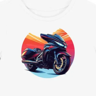 Koszulka damska biała z dynamicznym wzorem motocykla turystycznego
