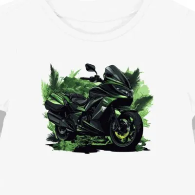 Koszulka damska biała z grafiką artystycznej zielonej Kawasaki