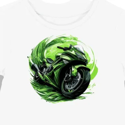 Koszulka damska biała z motywem Kawasaki i zielonym stylem