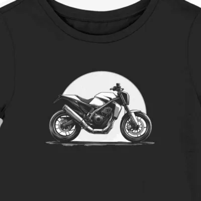 Koszulka damska czarna z motywem eleganckiego motocykla turystycznego
