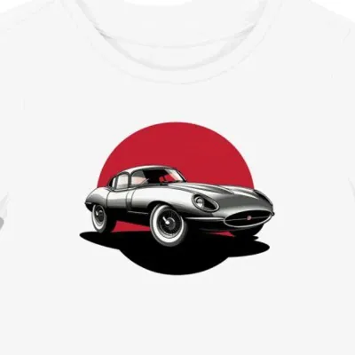 Koszulka damska biała z motywem stylowego Jaguara EType 1961