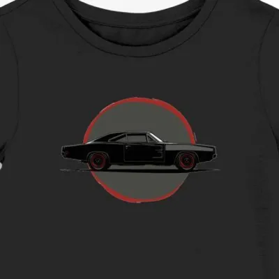 Koszulka damska czarna z motywem futurystycznego Dodge Chargera