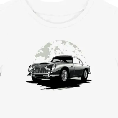 Koszulka damska biała z artystycznym motywem Aston Martin DB5