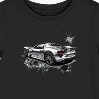 Koszulka damska czarna z motywem futurystycznego Porsche