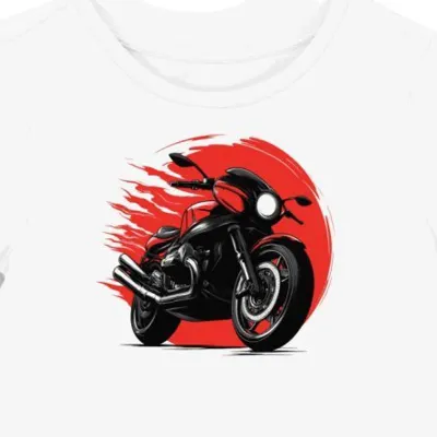 Koszulka damska biała z motywem futurystycznej jazdy Moto Guzzi