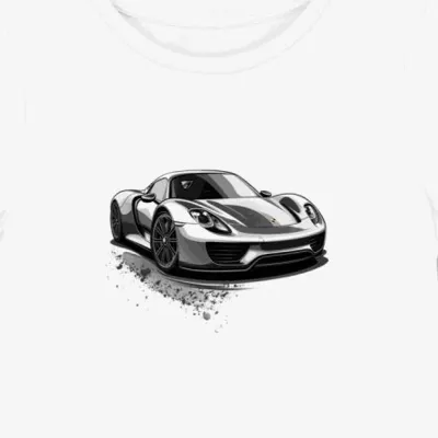 Koszulka damska biała z motywem futurystycznego Porsche 918