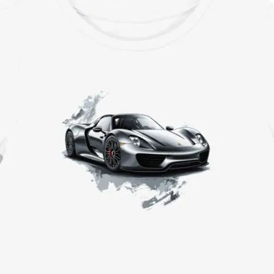 Koszulka damska biała z Futurystycznym Samochodem Porsche