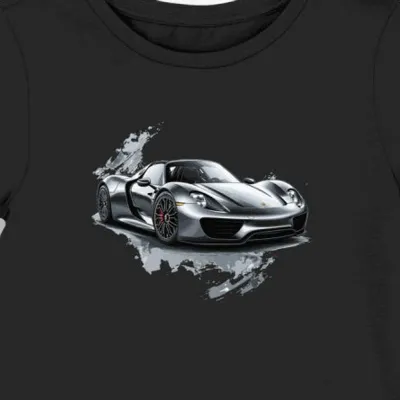 Koszulka damska czarna z motywem futurystycznego samochodu Porsche