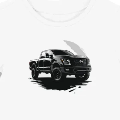 Koszulka damska biała z artystycznym motywem ciężarówki Nissan Titan