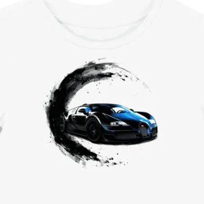Koszulka damska biała z dynamicznym wizerunkiem Bugatti Veyron