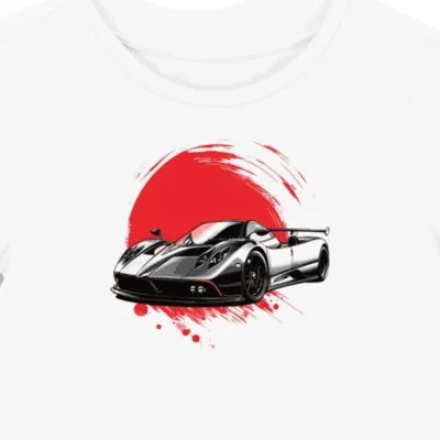 Koszulka damska biała z motywem Pagani Zonda w ruchu