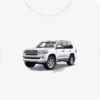 Koszulka damska biała z motywem dynamicznym SUV Land Cruiser