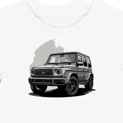 Koszulka damska biała z motywem luksusowego SUV-a