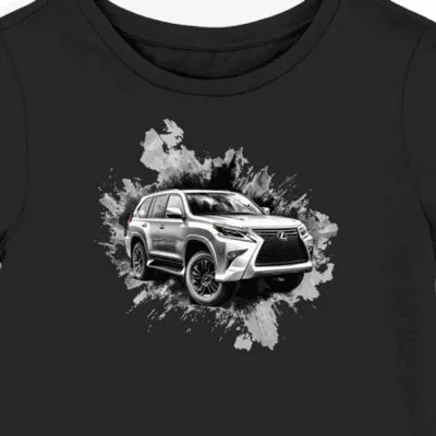 Koszulka damska czarna z futurystycznym SUV-em w srebrnej mgiełce