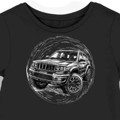 Koszulka damska czarna z motywem terenowego SUVa Jeep