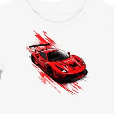 Koszulka damska biała z motywem Ferrari GT3 w akcji
