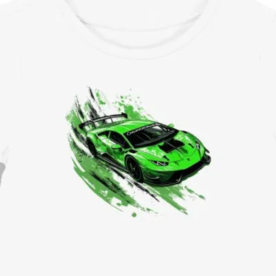 Koszulka damska biała z dynamicznym wyścigowym motywem Lamborghini