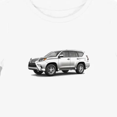 Koszulka damska biała z futurystycznym SUV-em w mglistym klimacie