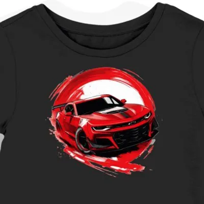 Koszulka damska czarna z motywem wyścigowego Chevy Camaro
