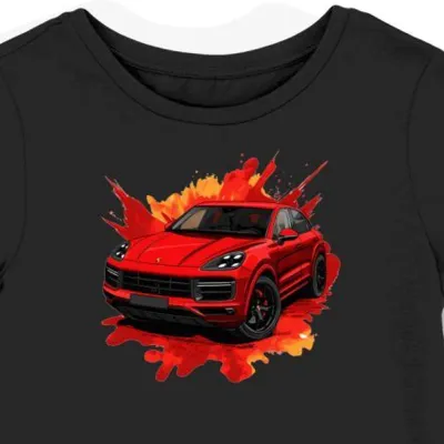 Koszulka damska czarna z dynamicznym motywem SUV