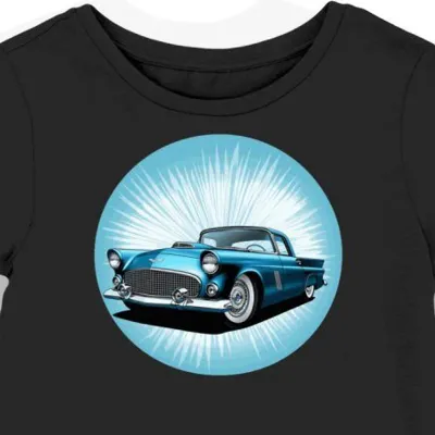 Koszulka damska czarna z klasycznym stylem Ford Thunderbird 1955