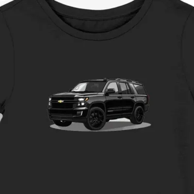Koszulka damska czarna z motywem eleganckiego SUV-a Chevrolet Tahoe