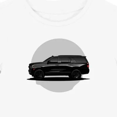 Koszulka damska biała z motoryzacyjnym stylem SUV
