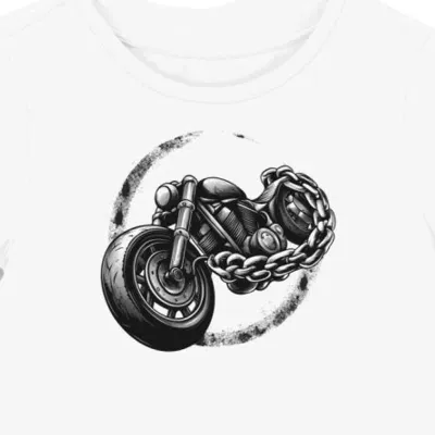 Koszulka damska biała z motywem motocyklowego łańcucha