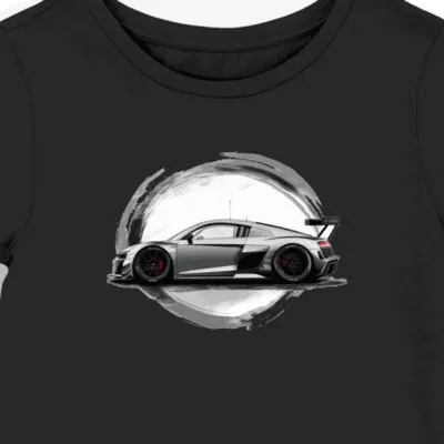 Koszulka damska czarna z dynamicznym motywem wyścigowym Audi R8