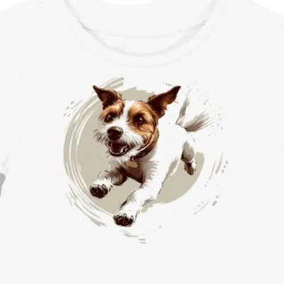 Koszulka damska biała z motywem białobrązowego psa Jack Russell