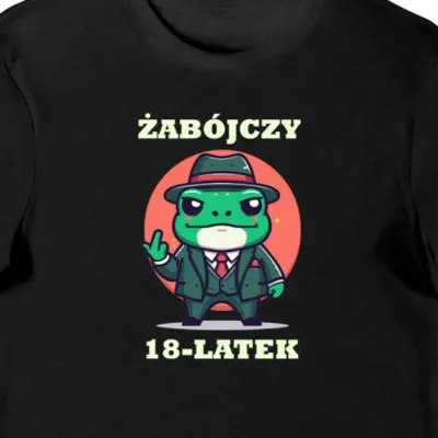 Koszulka męska na 18 urodziny Żabójczy 18-latek śmieszna czarna