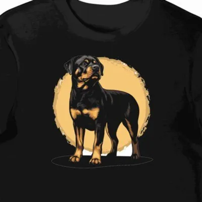 Koszulka męska czarna z nadrukiem rottweilera w cieniu