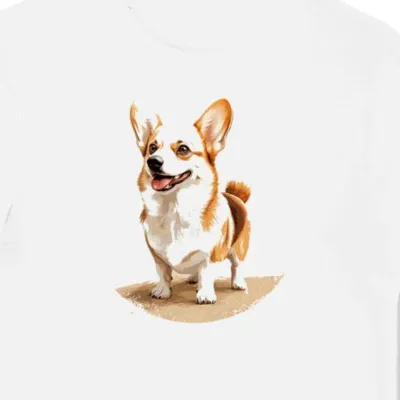 Koszulka męska biała z nadrukiem corgi na słońcu