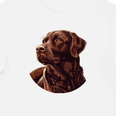 Koszulka męska biała z grafiką czekoladowego labradora odpoczywającego