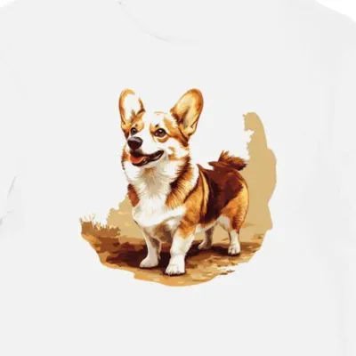 Koszulka męska biała z grafiką psa corgi w słońcu