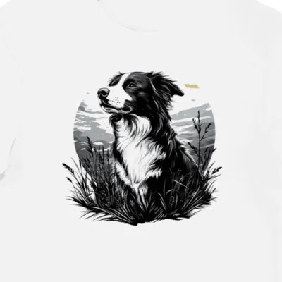 Koszulka męska biała z motywem border collie na polu
