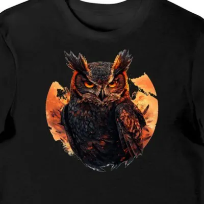 Koszulka męska czarna z motywem sowy w mrocznym blasku