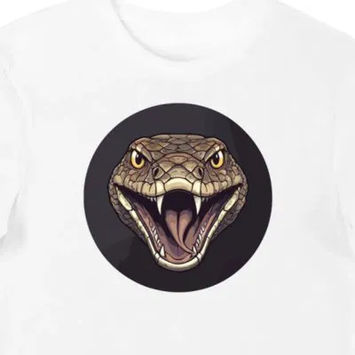 Koszulka męska biała z motywem ciemnego węża z charakterystycznymi kłami