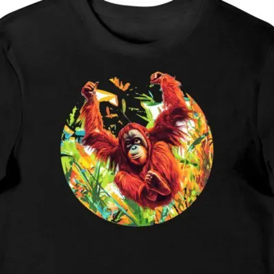 Koszulka męska czarna z motywem orangutana w dżungli